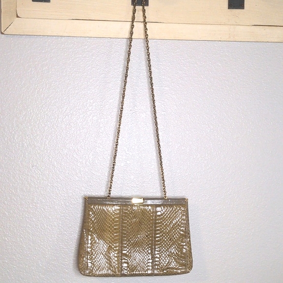 Vintage 60s Palizzio Genuine Snake Skin Purse Tan Crossbody Shoulder Bag - Picture 3 of 17